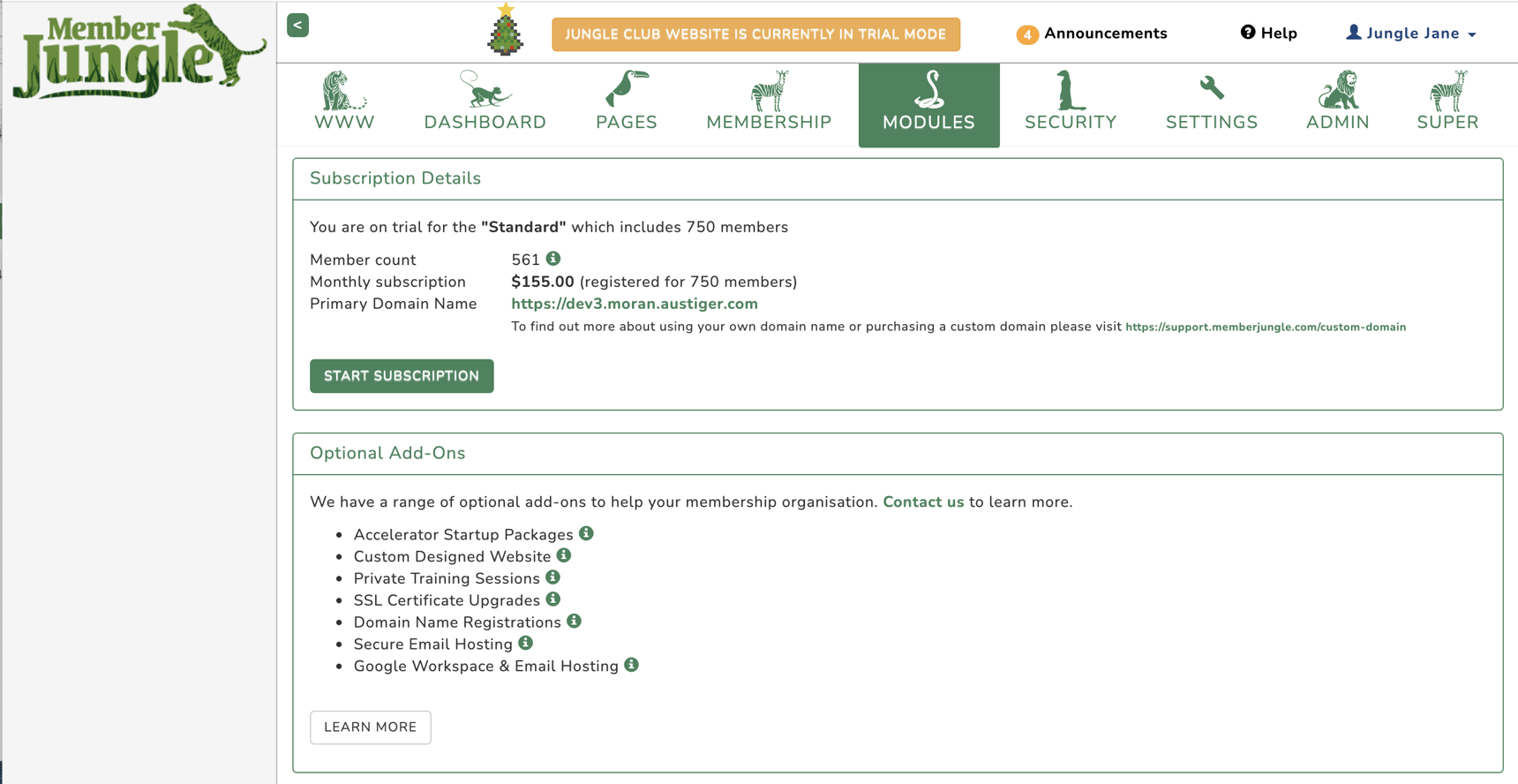 Member Jungle Subscription and Billing